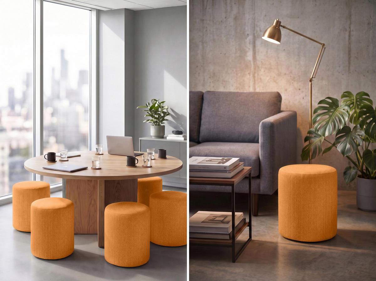 HOCKER M22 Orange 41/45/41 cm rund - Orange, Textil (41/45/41cm) - Livojo