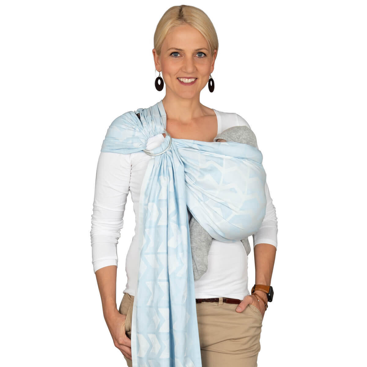 BABYTRAGETUCH Ring-Sling kbA - Weiß/Hellblau, Textil (70/0.1/200cm) - Hoppediz