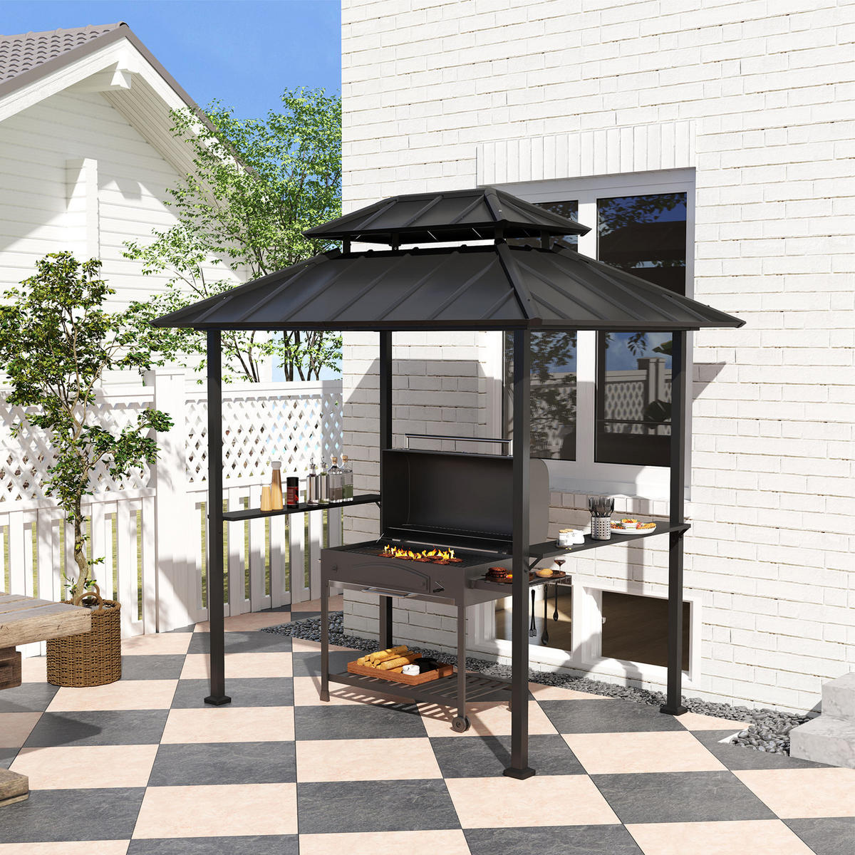 PAVILLON DE-12658 244/184/258 cm Doppeldach mit 2 Regalen Schwarz - Schwarz, Metall (467.36/655.32/619.76cm) - ComfortXL