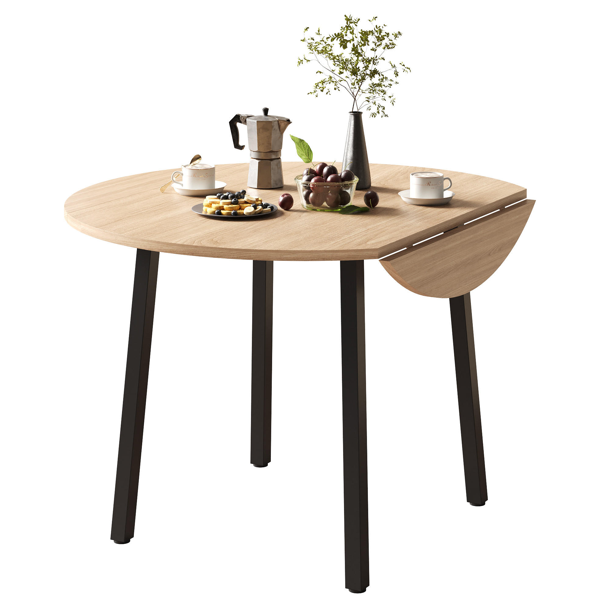 STILVORA JÍDELNÍ STŮL dubový, skládací deska, kovové nohy, pro 2–4 osoby, 100×100×75 cm
