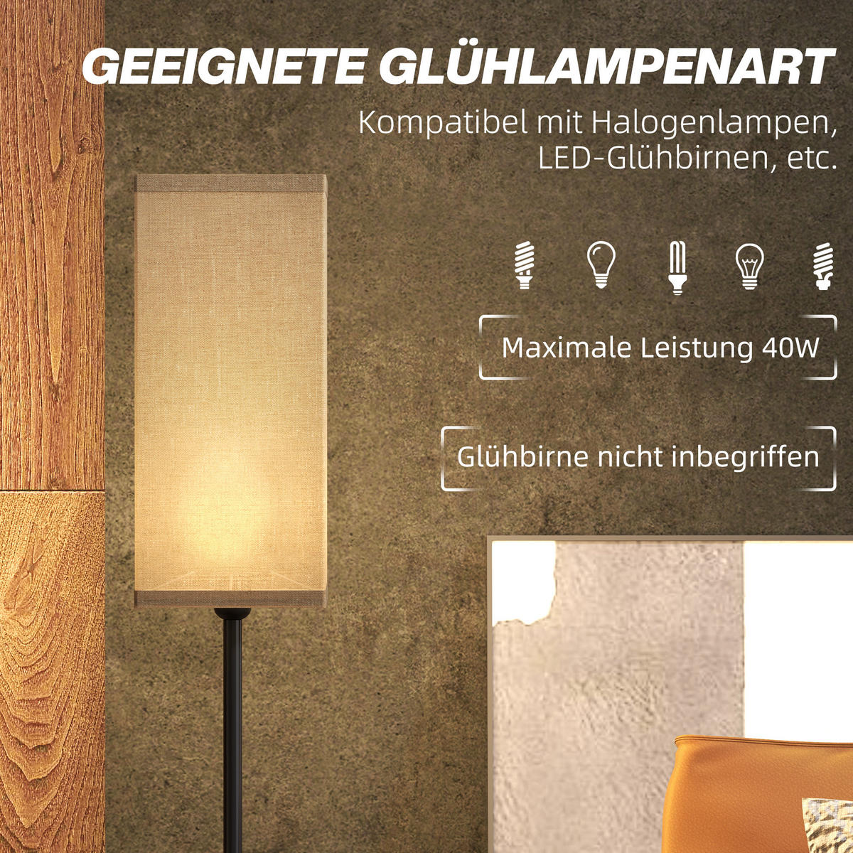 STEHLAMPE, mit Fußschalter, exkl.Glühbirne, Schwarz - Schwarz, Kunststoff (25/25/161.5cm) - HOMCOM