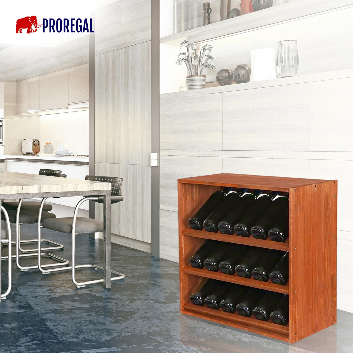 WEINREGAL Vincellar Mod 60x60x30 cm Schräg Modul Für 18 Flaschen Massives Kiefernholz Braun Geölt - Braun, Holz (60/60/30cm) - PROREGAL