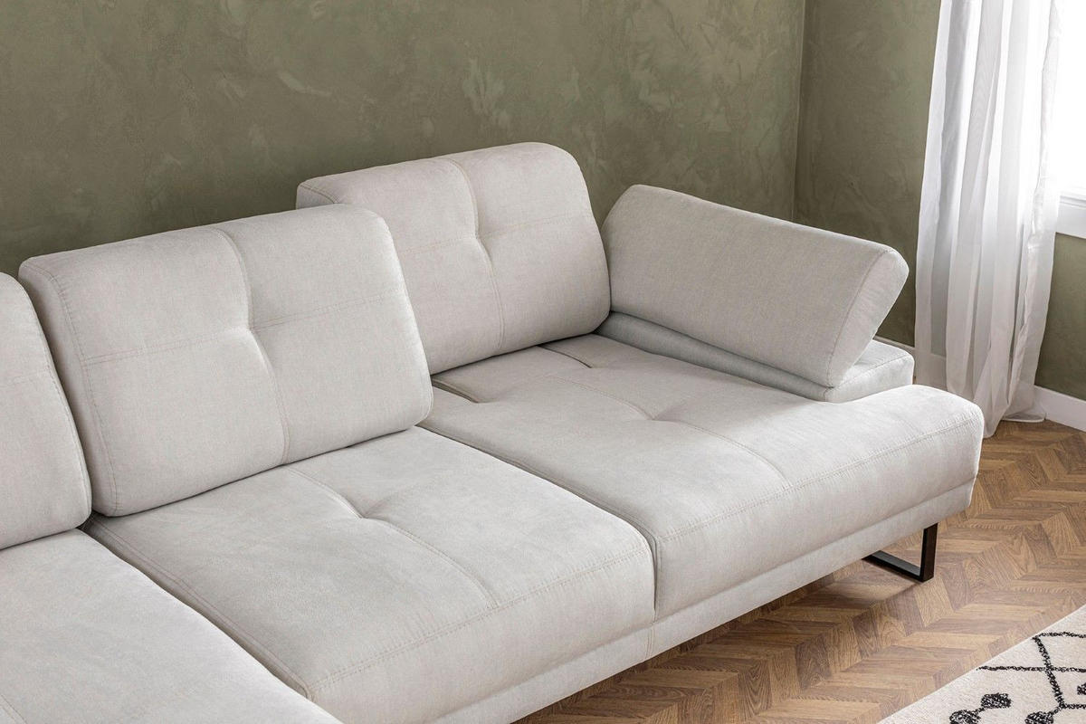 ECKSOFA mit verstellbarer Rückenlehne - Beige/Schwarz, Textil/Metall (314/174cm) - myHomelando