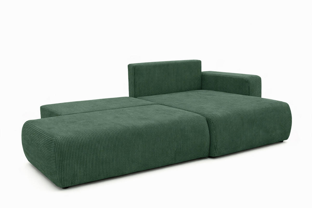 ECKSOFA Mit Schlaffunktion Und Bettkasten, Cordstoff Poso, Grün, Rechts, OPEN XL - Grün, Holz (262/145cm) - Kaiser Möbel