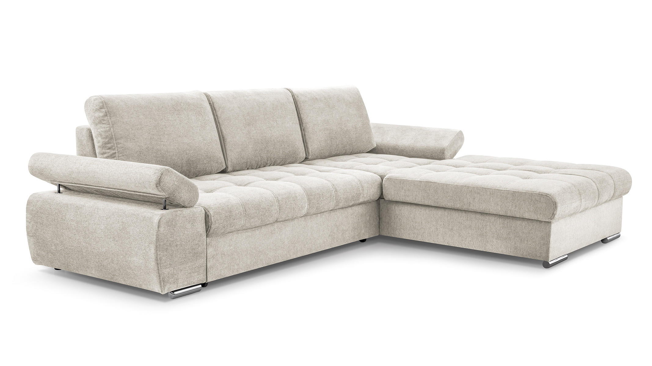ECKSOFA SANDRO Beige Geflochtener Stoff mit Schlaffunktion - Beige, Holz (277/201cm) - MASSENO