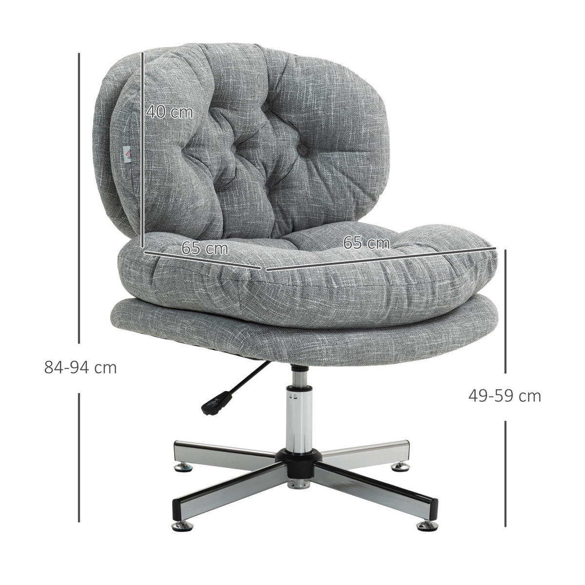 BÜROSTUHL, Gepolsterter Schreibtischstuhl, Leinenoptik, Grau - Silberfarben/Grau, Textil/Metall (65/94/65cm) - HOMCOM