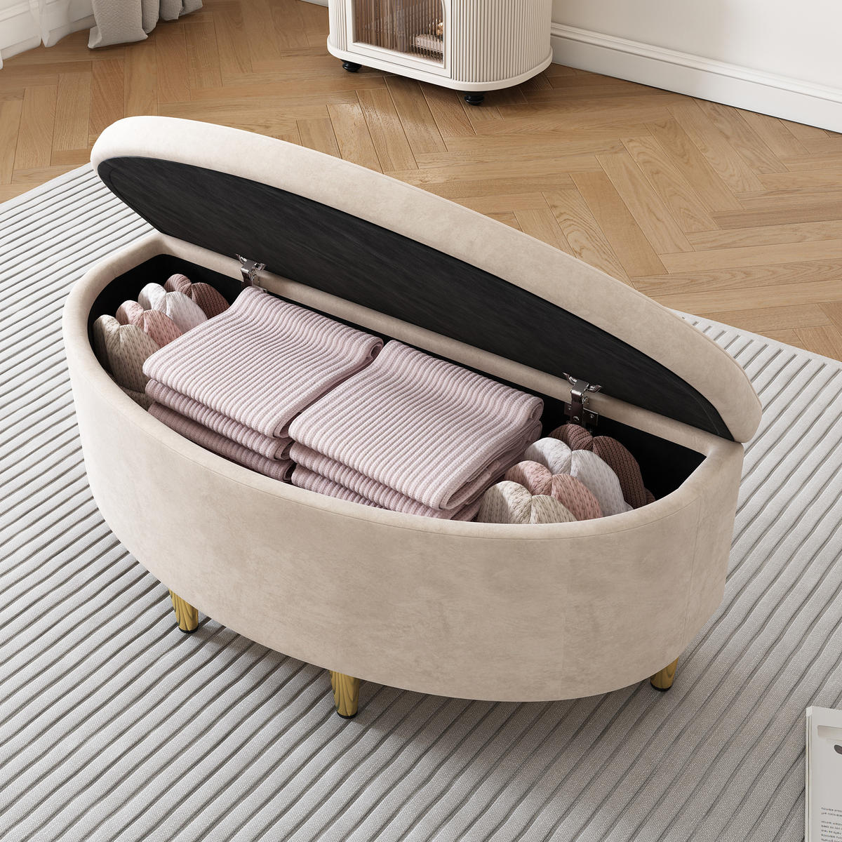 POLSTERBANK 90/40/42 cm mit Stauraum und Samtbezug, Beige - Beige, Textil - Redom