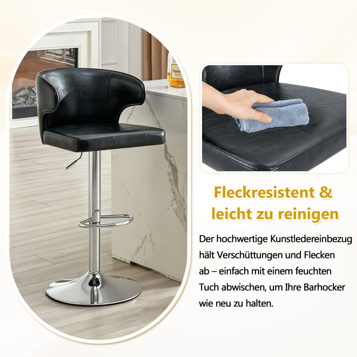 BARHOCKER 2er-Set höhenverstellbar drehbar Schwarz PU - Schwarz, Metall (45/110/49.72cm) - Meubliv