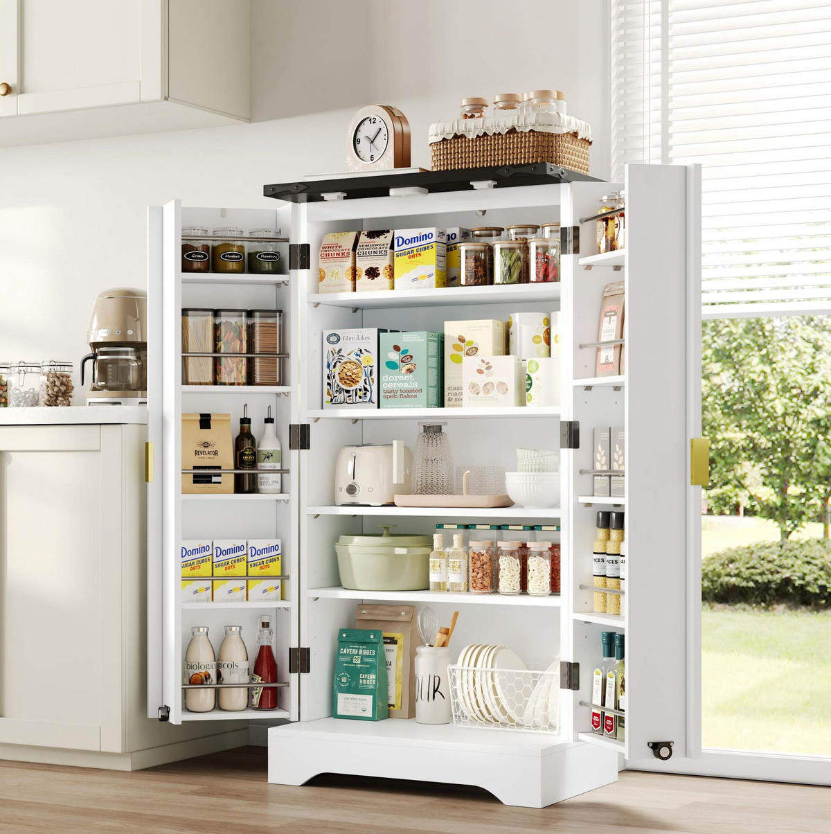 ANRICHTE Hochschrank 120/60,5/40 cm aus MDF mit LED-Sensorlicht und verstellbaren Einlegeböden Weiß - Weiß, Holzwerkstoff (60.5/120/40cm) - Modenvie