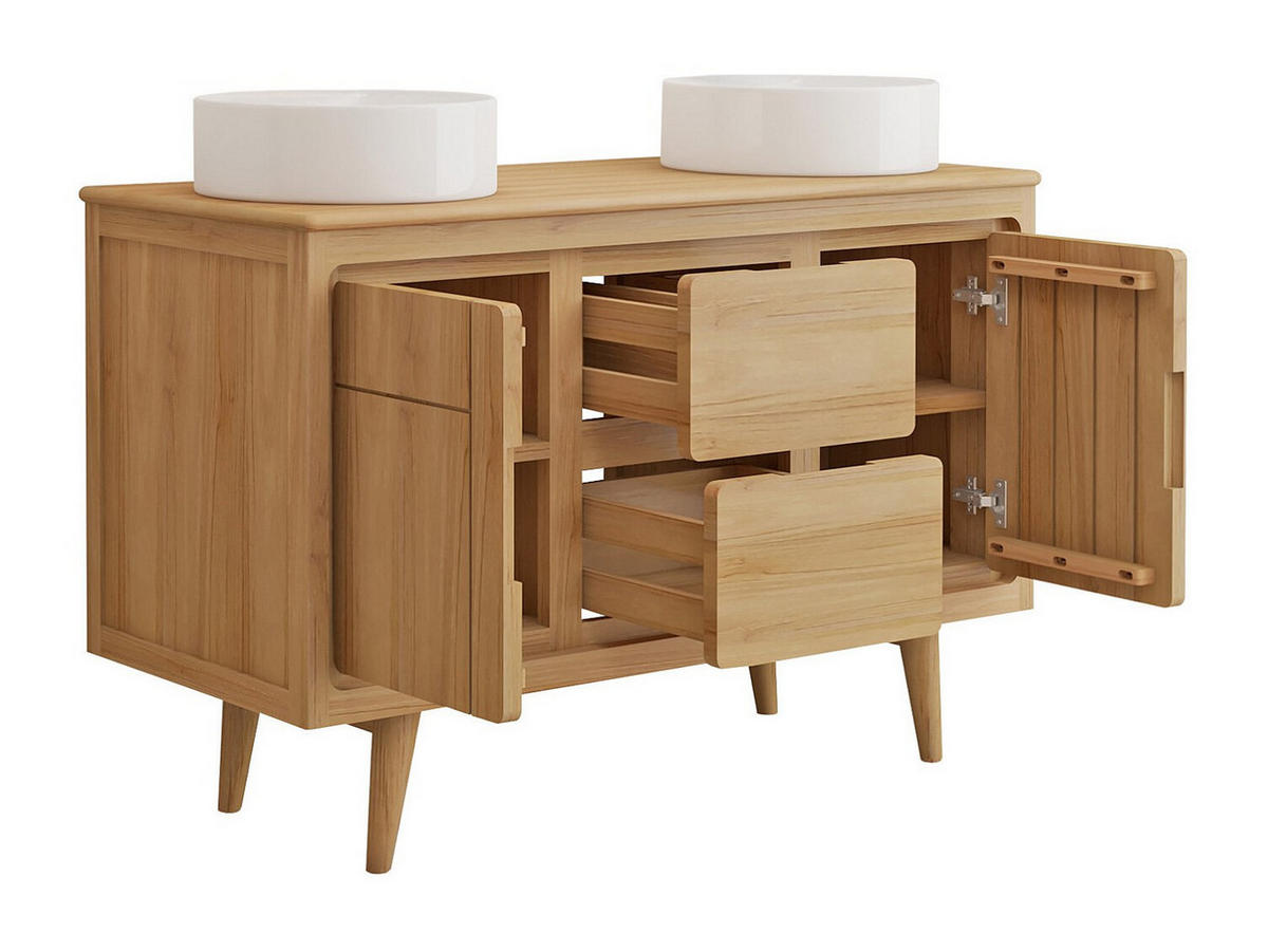 DOPPELWASCHTISCH - 120 cmcm x 55 cmcm - Holz, Platte - Naturfarben Hell - BINTUNI - Naturfarben, Holz (120/80/55cm) - Vente-Unique