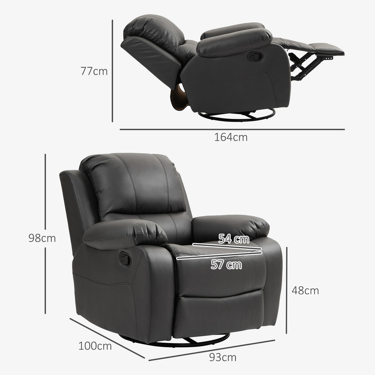 RELAXSESSEL Fernsehsessel mit Liegefunktion, Fußstütze für Wohnzimmer Schwarz - Schwarz, Textil/Metall (100/98/93cm) - HOMCOM