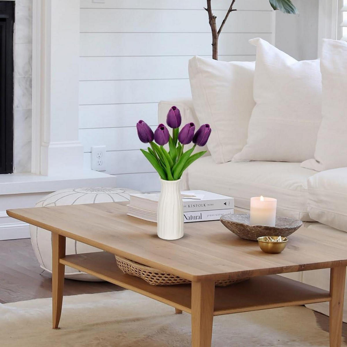KUNSTBLUMEN Tulpenbund mit Vase 30 cm Violett - Lila, Keramik (30cm)