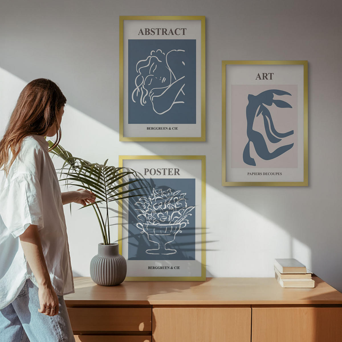 BILDER SET 3er Set - 40x60 cm Goldrahmen - Matisses stilvolle abstrakte Muster - Goldfarben, Kunststoff (40/60cm) - TULUP