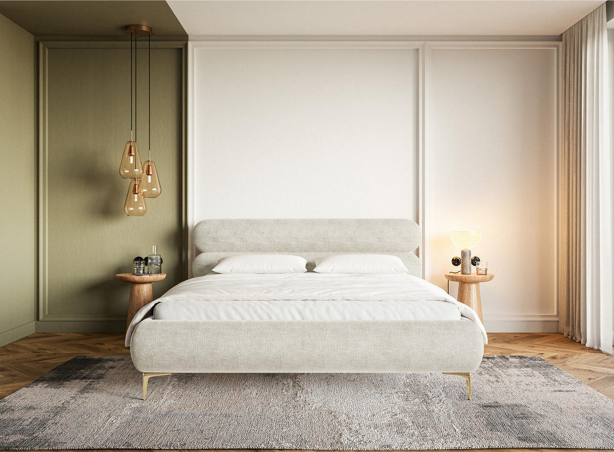 POLSTERBETT Roule Graubeige Chenille mit goldenen Metallbeinen und Bettkasten 180 cm - Greige/Goldfarben, Textil/Metall (180/200cm) - Selsey