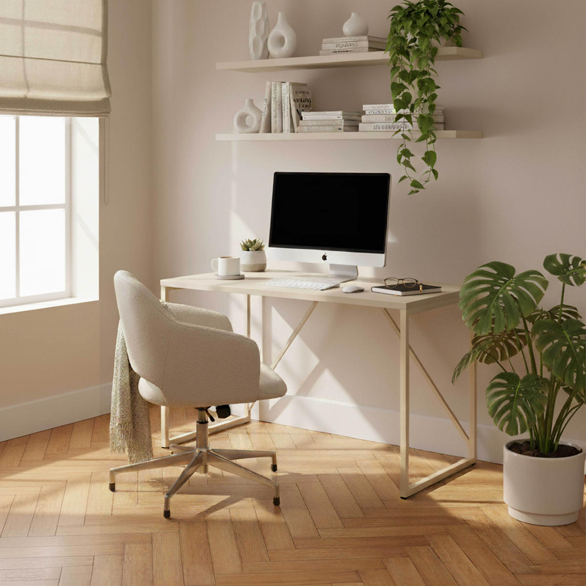 SCHREIBTISCH 120 cm, Ekru - Ecru, Metall (120/60/78cm) - Oviala