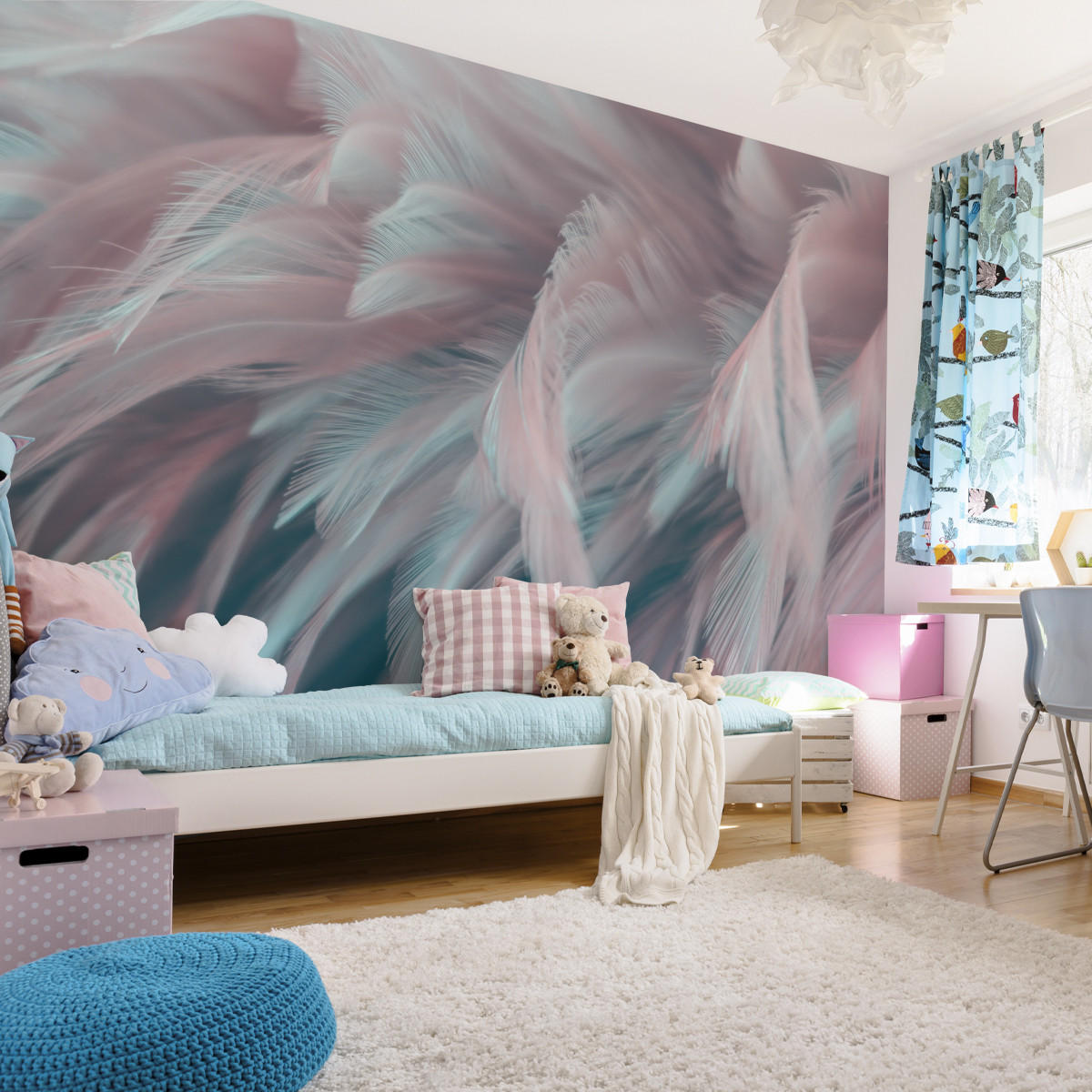 FOTOTAPETE Für Schlafzimmer Bunte Federn 3D 520x318cm - Türkis/Blau, Papier (520/318cm) - Muralo