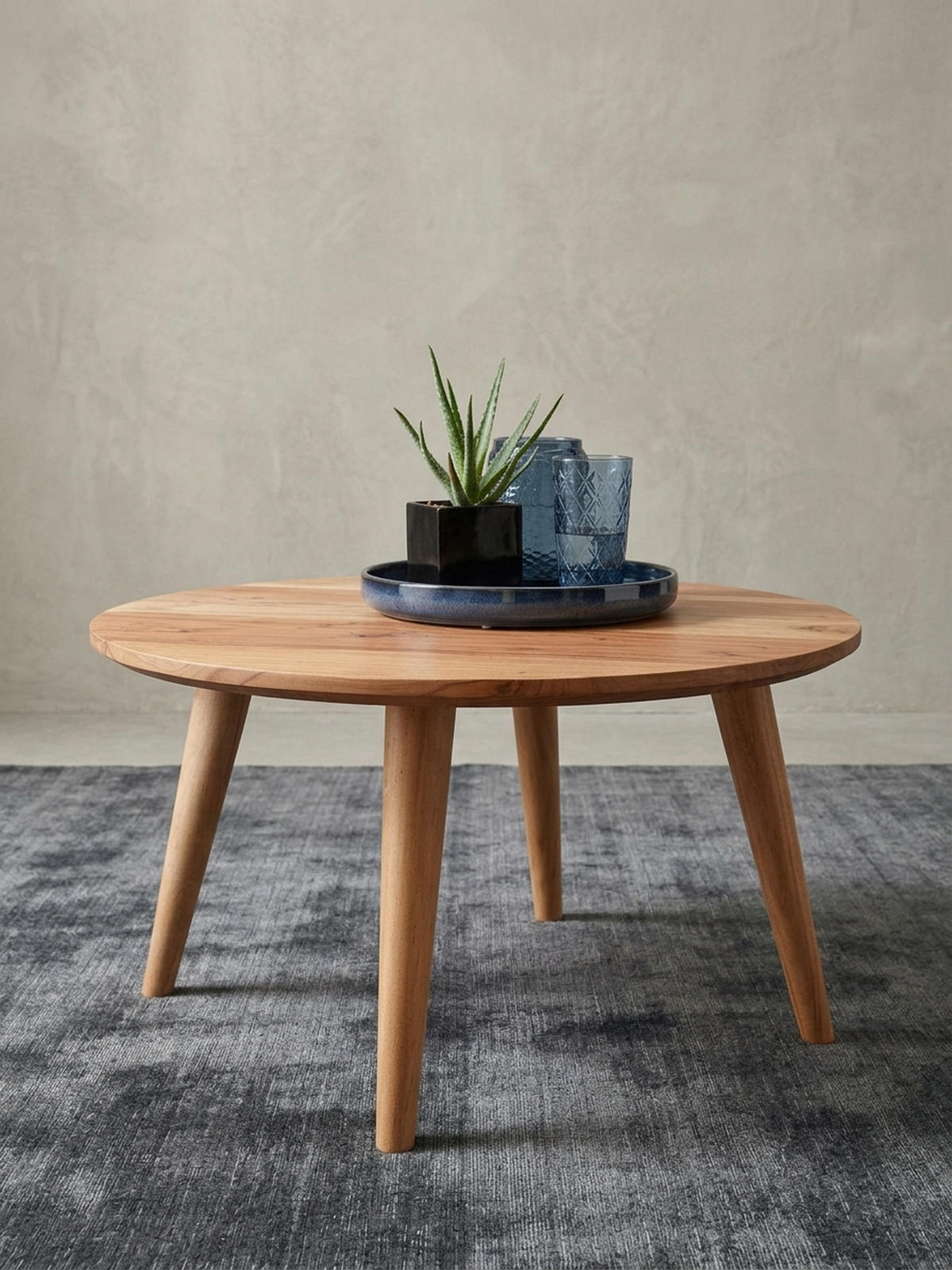 COUCHTISCH Rund Akazie Massivholz 75cm - Stabile Holzbeine, Pflegeleicht, Handgefertigt - Beige/Braun, Holz (75/75/40cm) - KADIMA DESIGN