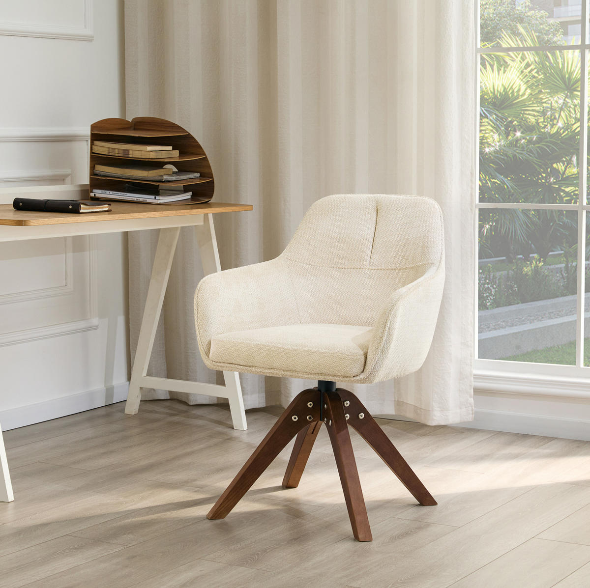 ESSZIMMERSTUHL drehbar mit Armlehnen 82 cm Stoff Walnut White 2er-Set - Weiß, Holz (46/82/58cm) - Meubliv