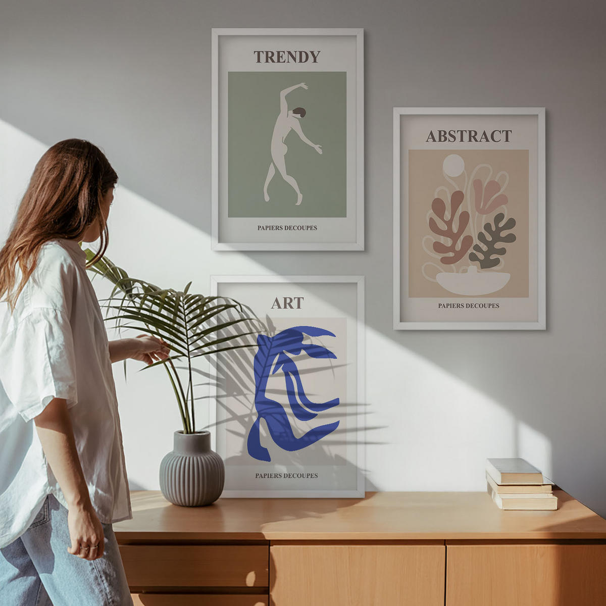 WANDBILDER 3er-Set - 40x60 cm Weißer Rahmen - Matisses stilvolle Pflanzenfiguren - Weiß, Kunststoff (40/60cm) - ArtPrintCave