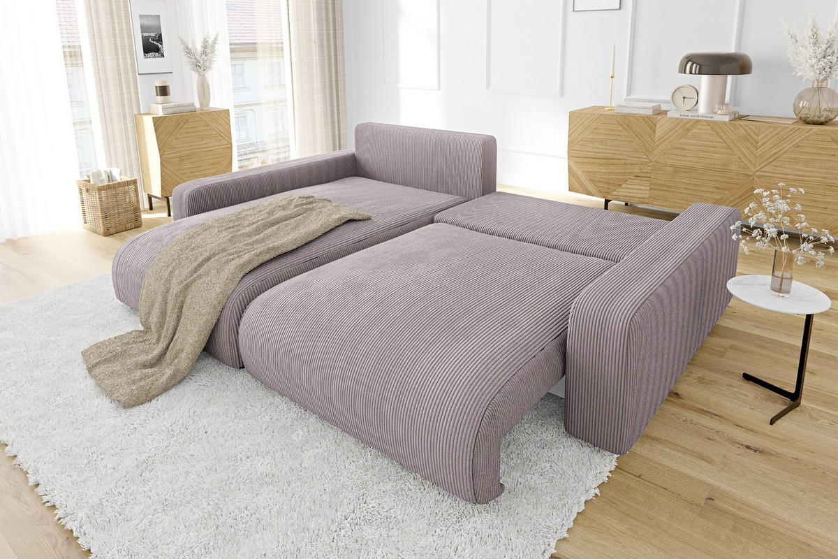 ECKSOFA Emma Puderrosa Cord - Ottomane links - Pink, Textil (234/170cm) - S-Style Möbel