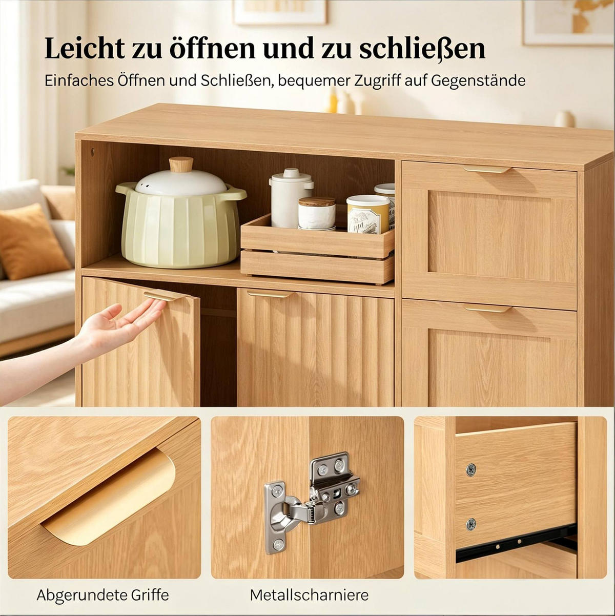 SIDEBOARD 90/35/80 cm Holz aus MDF und Spanplatte mit Stauraum - Eichefarben, Holzwerkstoff (35/80/90cm) - OKWISH