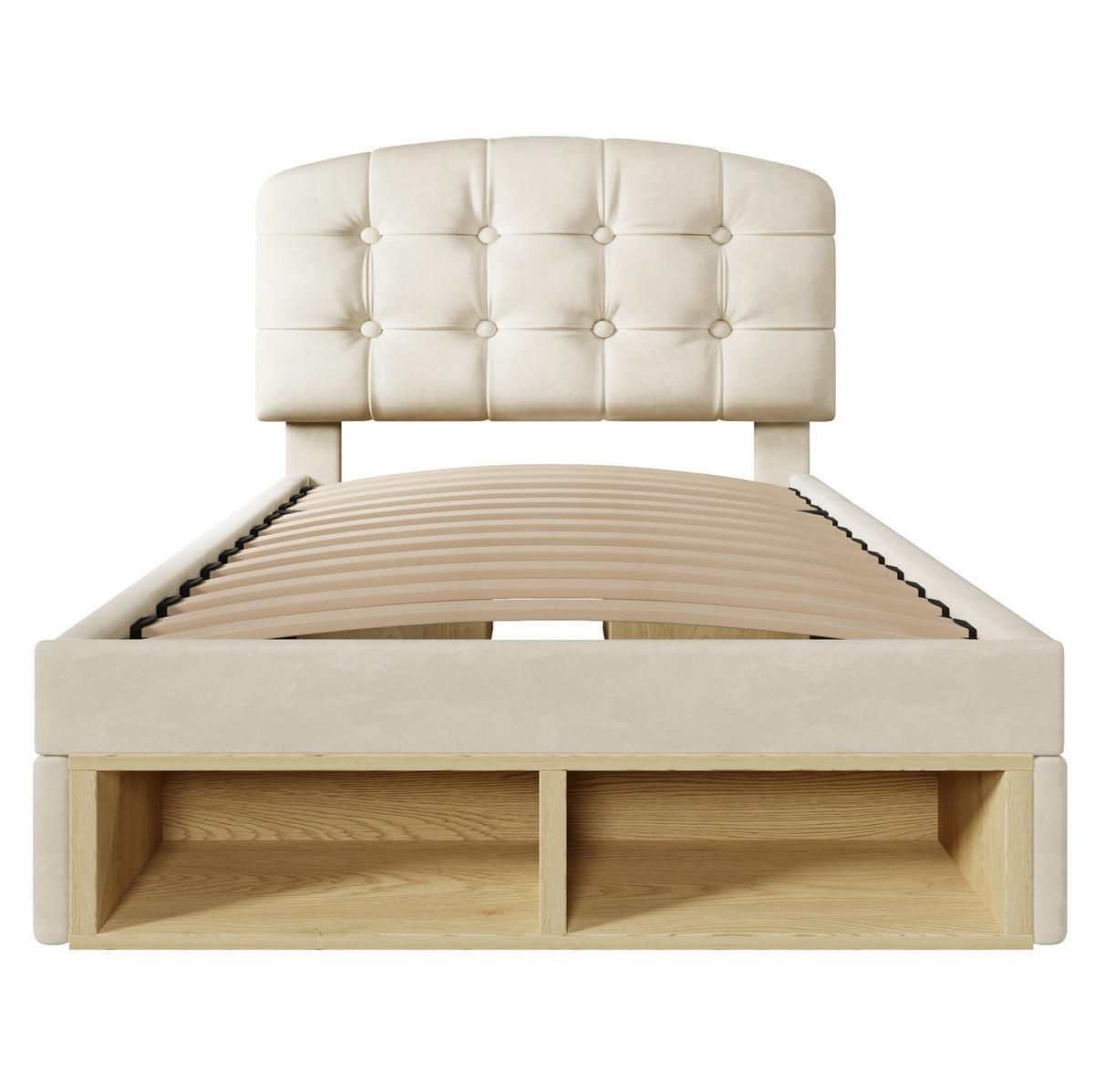 POLSTERBETT 90/200 cm Beige aus Samt mit höhenverstellbarem Kopfteil - Beige, Textil (90/200cm) - OKMYHOME