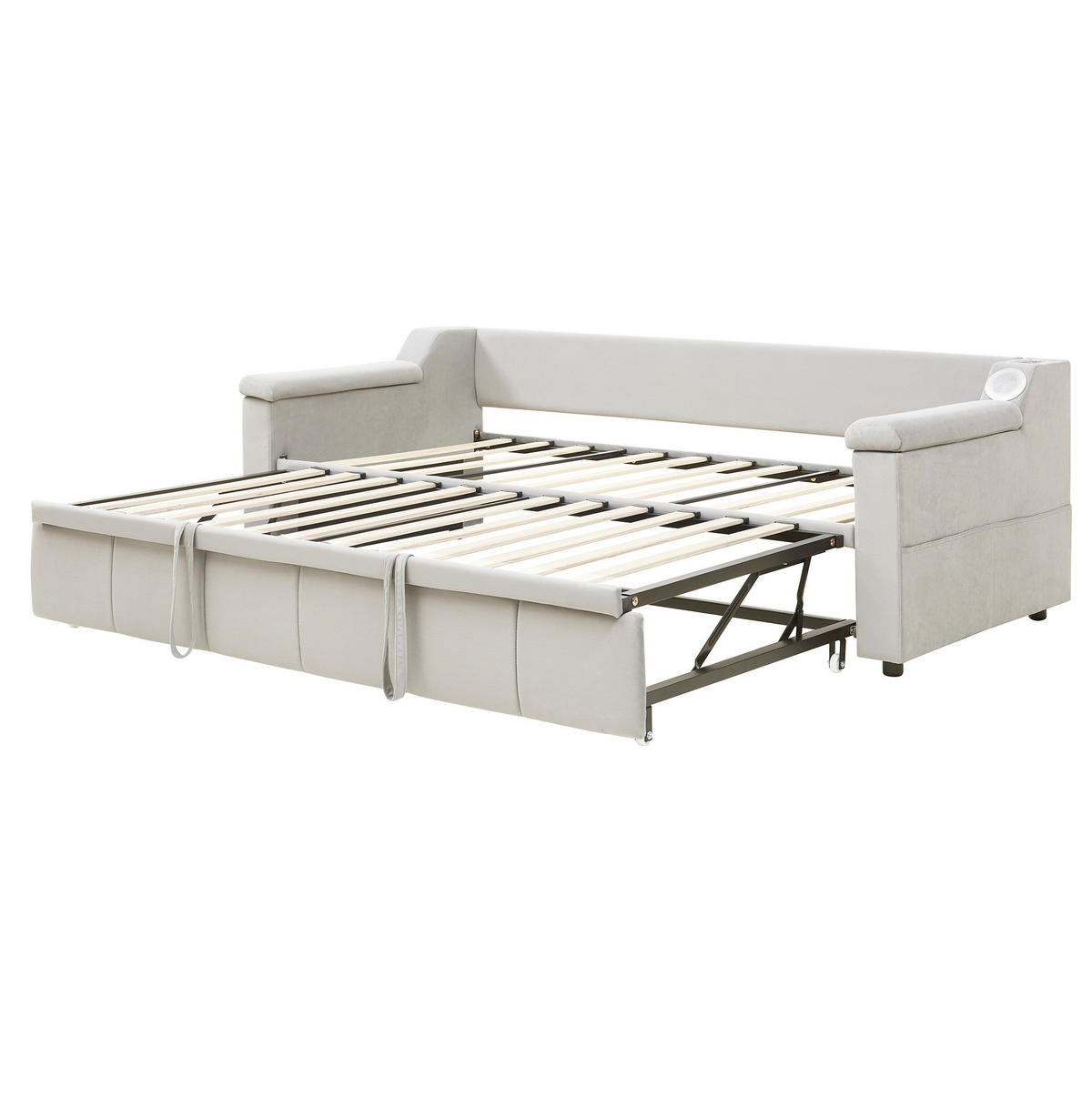 ČALÚNENÁ posteľ 90/180x190 cm s hydraulickým vysúvaním, Bluetooth stereo, USB a úložnými priehradkami, Béžová - béžová, textil (90/190cm) - Redom
