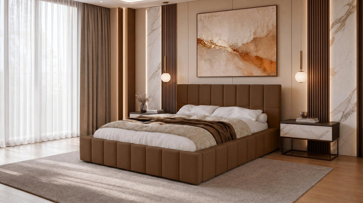 POLSTERBETT 180x200 cm, Alma, Doppelbett mit Bettkasten, Lattenrost aus Holz, Velourstoff, Dunkelbraun - Dunkelbraun, Holz/Kunststoff (180/200cm) - Marpur