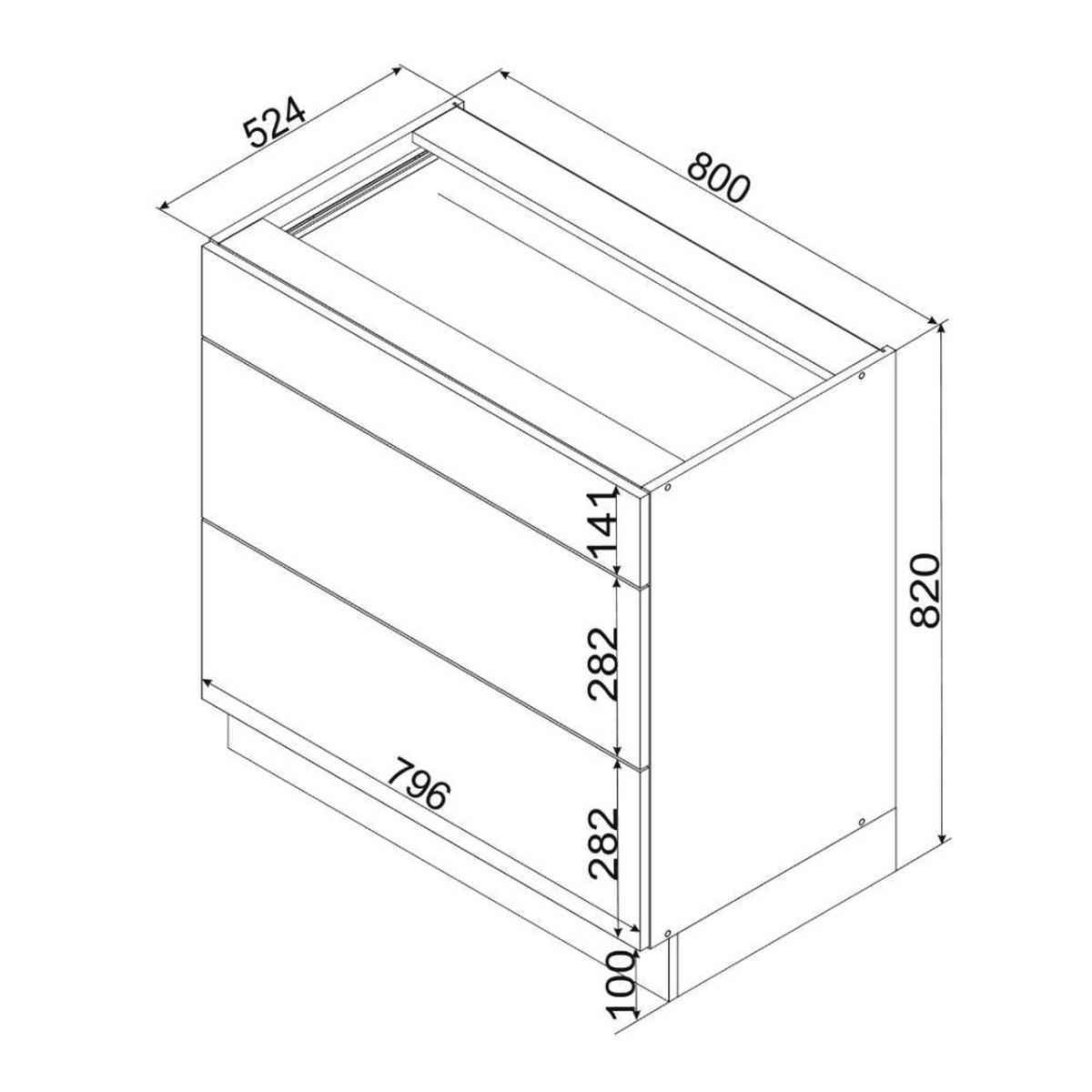 UNTERSCHRANK D80S3 ( S1600/15 ) – BONO – 3 Schubladen für effiziente Organisation – Gold / Eiche - Eichefarben, Holzwerkstoff (80/82/51cm) - ROYAL24_MARKT