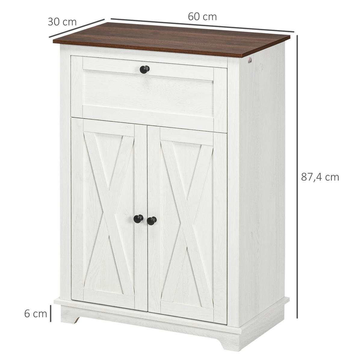 SIDEBOARD Weiß, 2 Türen, 1 Schublade, 60/30/87,5 cm - Weiß, Holz (60/87.5/30cm) - PANGIVO