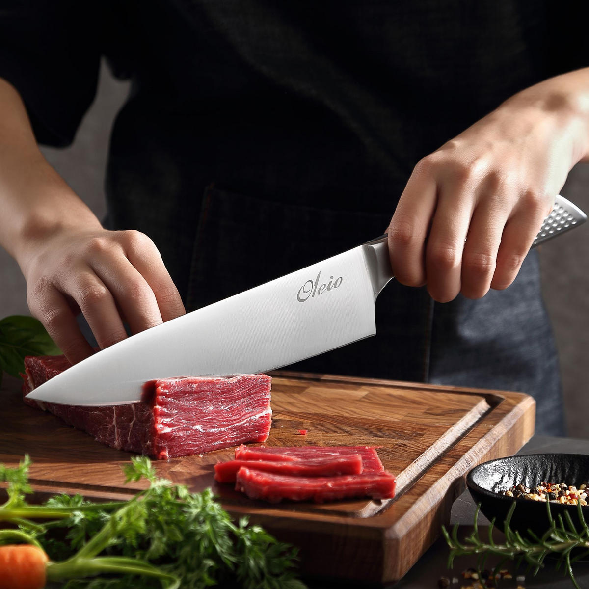 MESSERBLOCK-SET 5-TEILIG - Akaziefarben, Holz/Metall (1/1/1cm) - Oleio