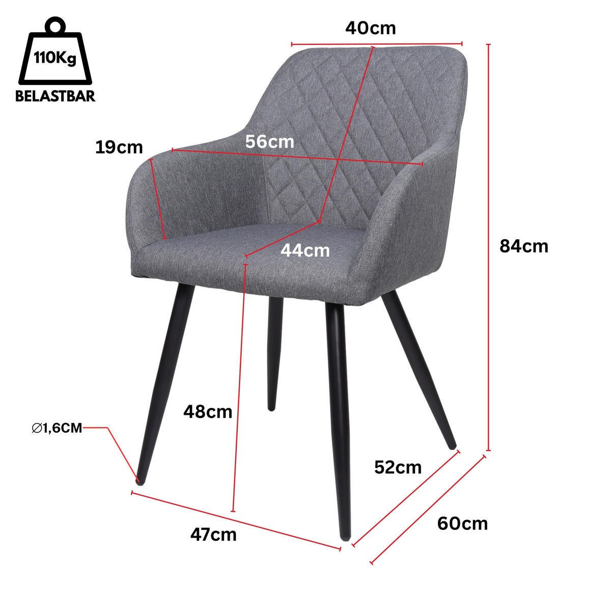 ESSZIMMERSTUHL SILA 2er Set - Grau, Textil (54/83/49cm) - Albatros