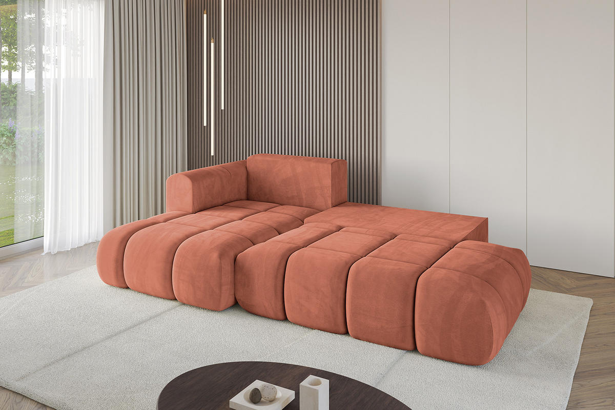 ECKSOFA Ottomane Links CLOUD-L 289x180x40 Apricot Velours - Koralle, Holzwerkstoff/Kunststoff (180/289cm) - ALTDECOR