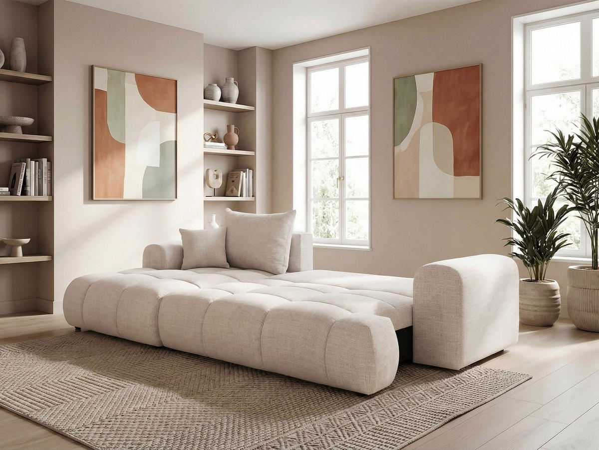 ECKSOFA MILANO mit Schlaffunktion und Bettkasten Creme - Creme, Holzwerkstoff/Kunststoff (250/160cm) - Idohome