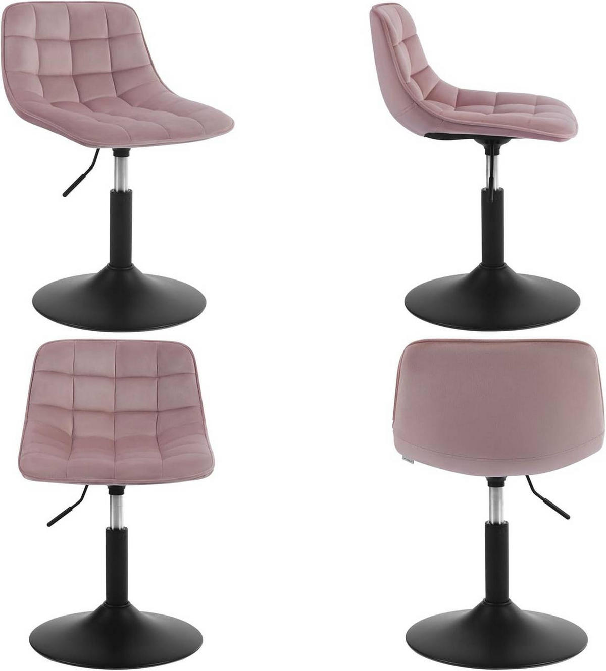 BARHOCKER Mehrzweck 360° Schwenken Samt, Rosa - Schwarz/Rosa, Textil/Metall (42.5/72/45cm) - Woltu
