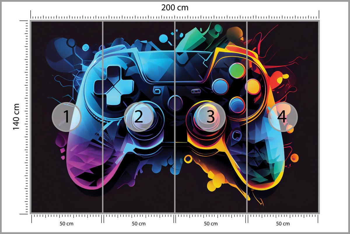 FOTOTAPETE Gamepad Bunt Abstraktion Gaming Modern Controlle 200x140 - Gelb/Rot, Papier (200/140cm) - Muralo