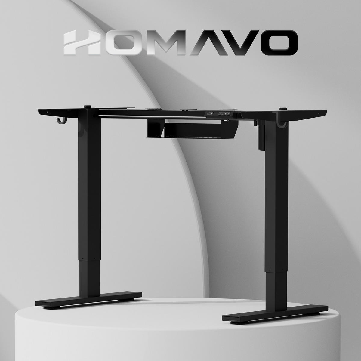 SCHREIBTISCHGESTELL elektrisch höhenverstellbar, 69–117 cm, Memory-Funktion, Antikollision, USB-A & Type-C, für Tischplatten 100–180 cm x 50–80 cm - Schwarz, Metall (120/60/69cm) - HOMAVO