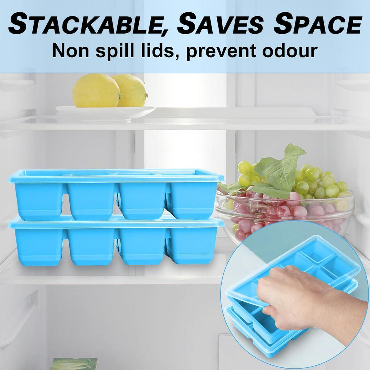 EISWÜRFELFORM 2-teiliges Set mit Deckel 4,5 cm Blau - Blau, Kunststoff (10/5/20cm)