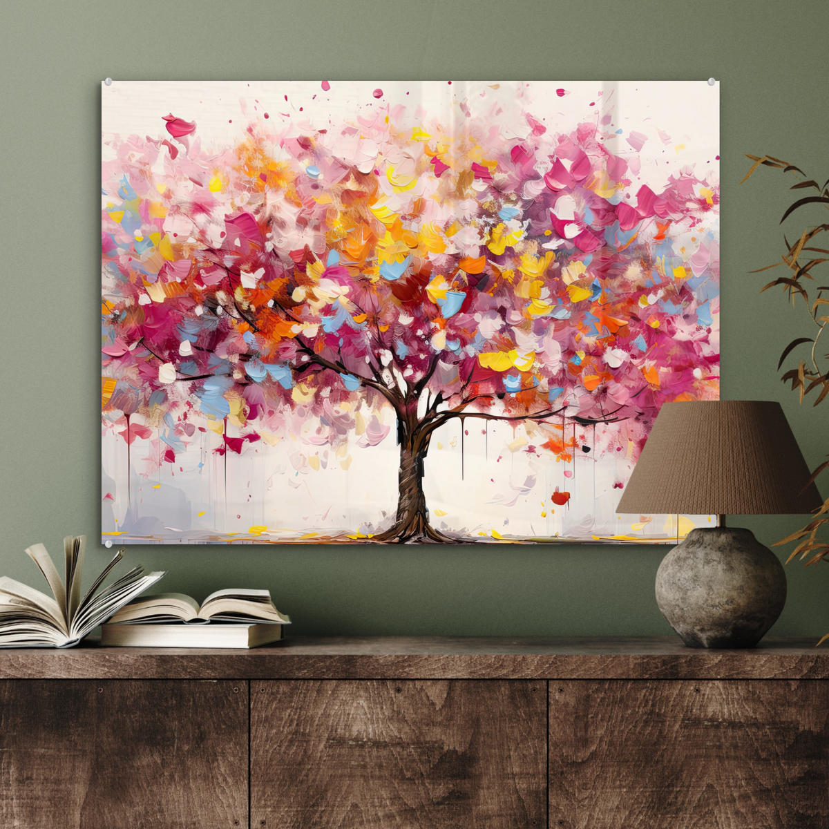 OBRAZ NA AKRYLOVOM SKLE Akvarel - Strom - Umenie - Abstraktné 80x60 cm - viacfarebná, sklo (80/60cm) - MuchoWow