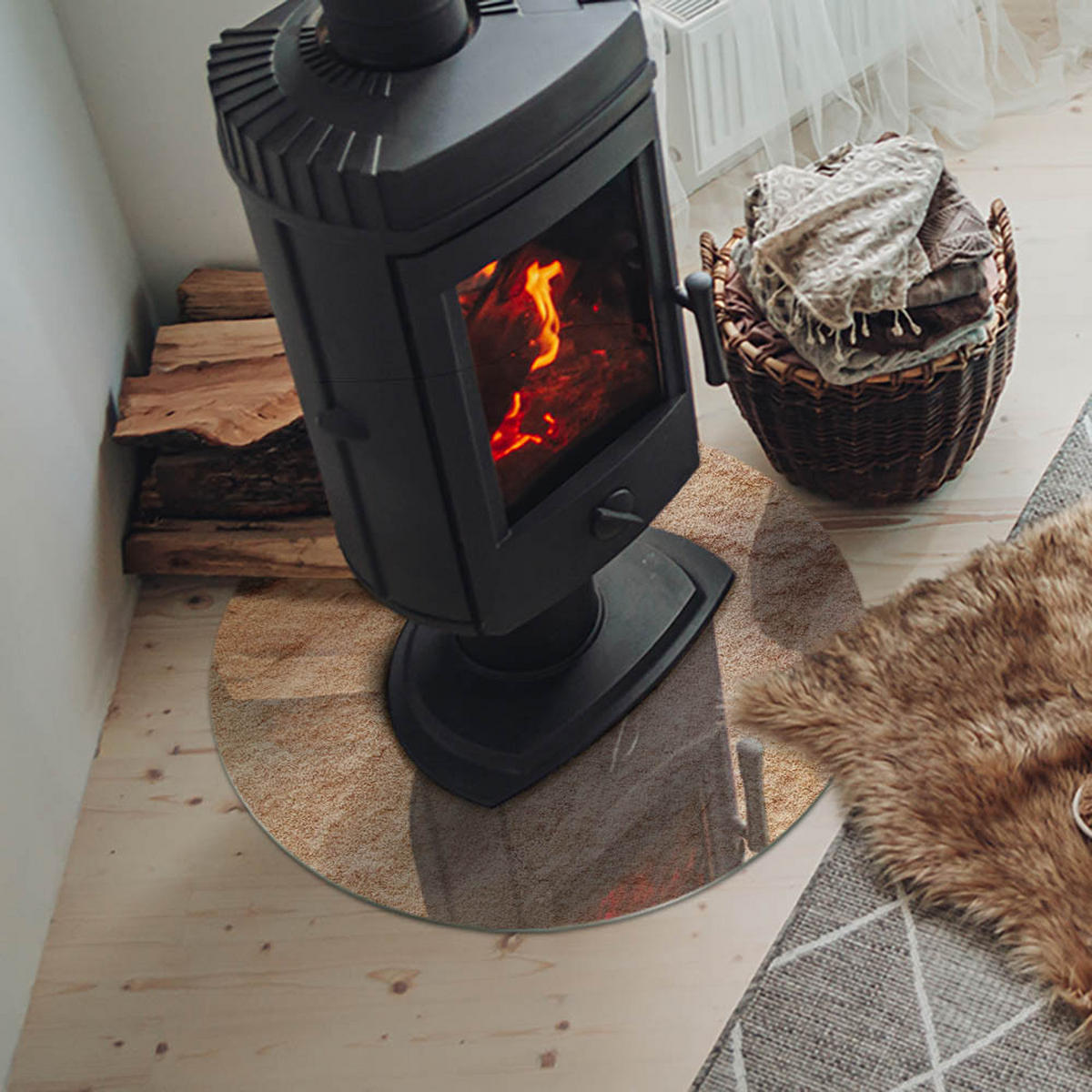 GLASPLATTE für Kamin Ø 60 cm Beige - Beige, Glas (60/60/0.4cm) - ArtPrintCave