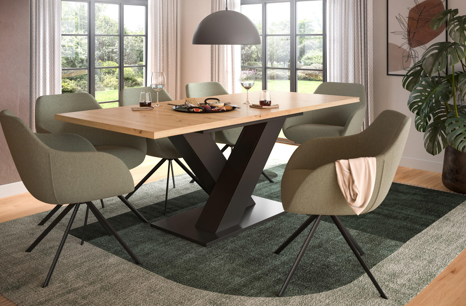 Thumbnail - Inn.Furn Esstisch, Eiche Artisan, Grau, Holzwerkstoff, Metall, Nachbildung, Uni, Holz Optik, 1 Fächer, Rechteckig,Rechte...