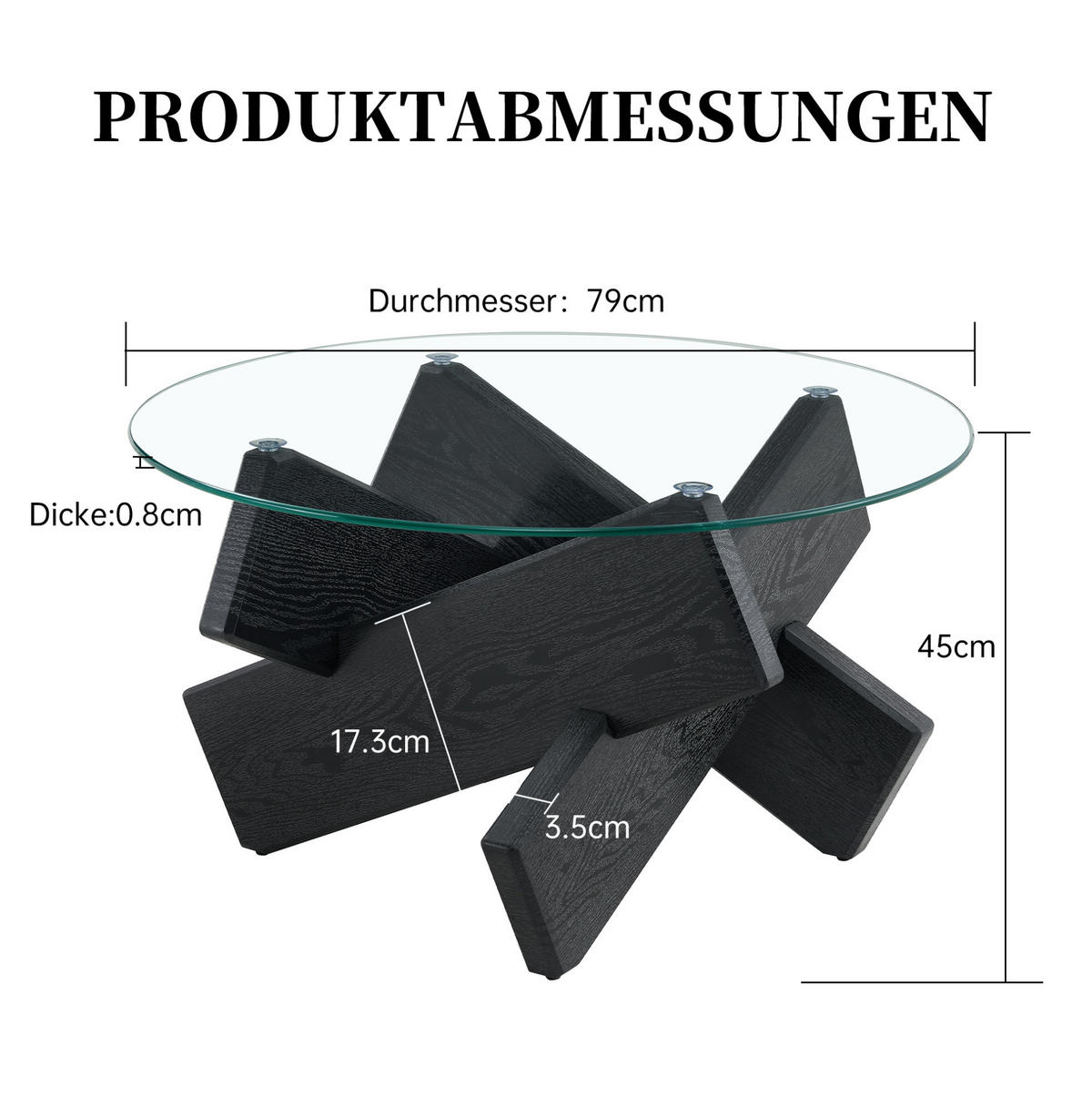 COUCHTISCH 79/45 cm aus MDF und Glas mit Kreuzgestell in Schwarz/Transparent - Schwarz, Holzwerkstoff (79/79/45cm) - Flora Grace