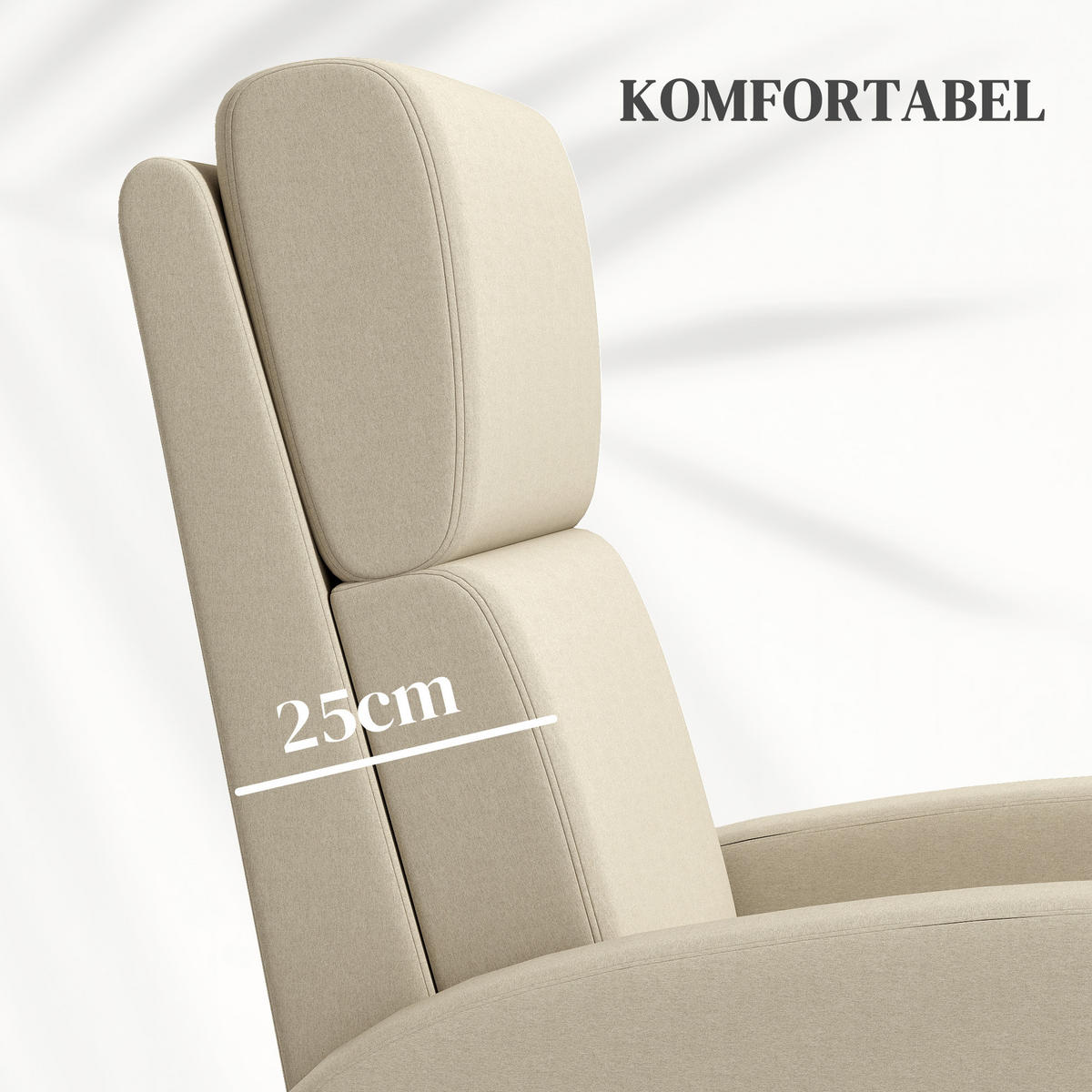 RELAXSESSEL gepolstert Fernsehsessel mit Liegefunktion bis 120 kg Belastbar - Creme/Schwarz, Kunststoff/Textil (64/102/86cm) - HOMCOM