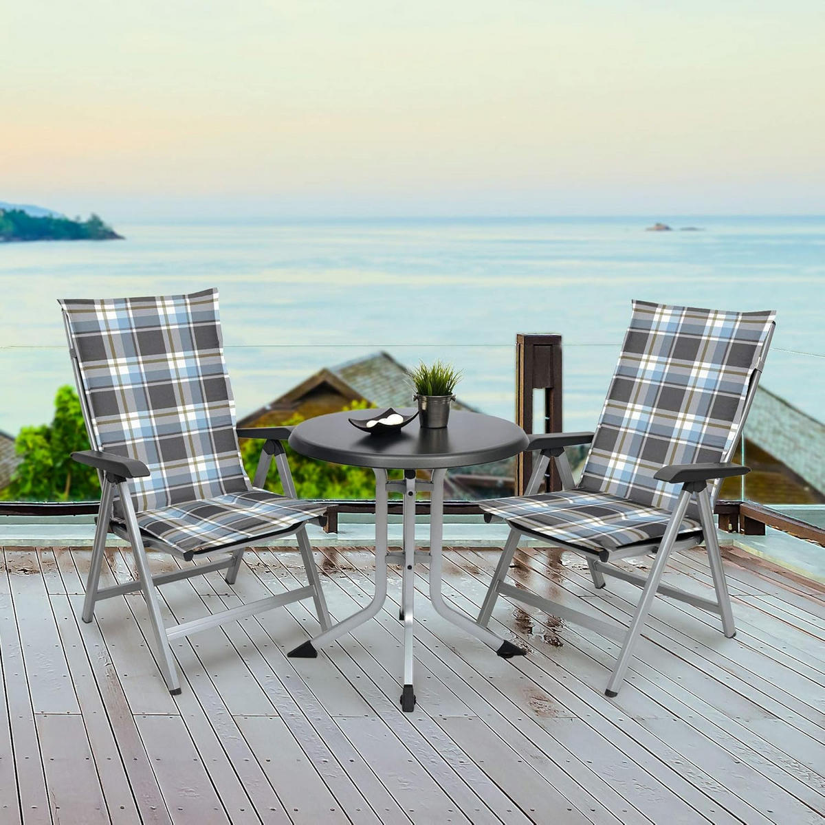 HOCHLEHNERAUFLAGE Sunny BK 120x50x6cm Blau Kariert (2tlg) - Blau, Textil (50/6/120cm) - Beautissu 
