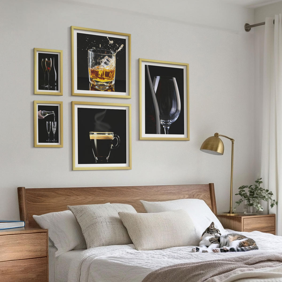 BILDER SET 5er Set - 50x50 cm & 20x30 cm & 40x60 cm Goldrahmen - Löwenzahn-Kalk-Kücheninschriften - Goldfarben, Kunststoff (40/60cm) - TULUP