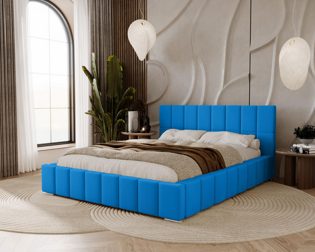 POLSTERBETT Alma 120x200 cm, Doppelbett mit Bettkasten und Lattenrost aus Holz, Velourstoff: Blau - Blau, Holz/Kunststoff (120/200cm) - Marpur