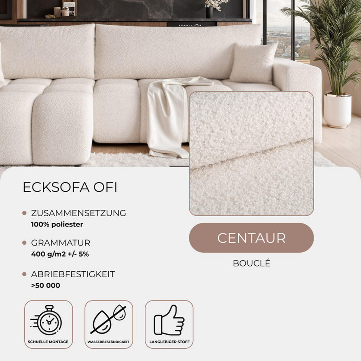 ECKSOFA OFI mit Schlaffunktion und Bettkasten Creme - Creme, Holzwerkstoff/Kunststoff (278/145cm) - Idohome