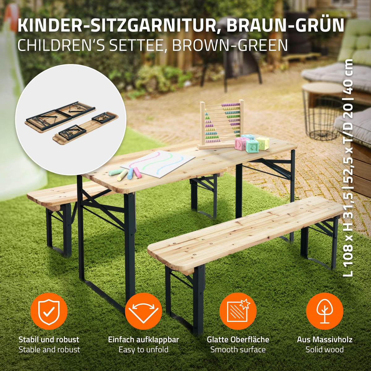 KINDERSITZGARNITUR OUTDOOR mit Stahlgestell Tannenholz Braun - Braun, Metall - ML-DESIGN
