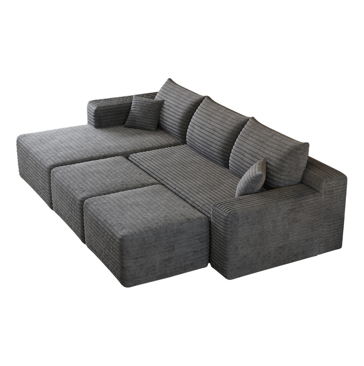ECKSOFA 241 cm aus Stoff mit Cordbezug und Chaise Lounge Dunkelgrau - Dunkelgrau, Textil (151/241cm) - Modenvie
