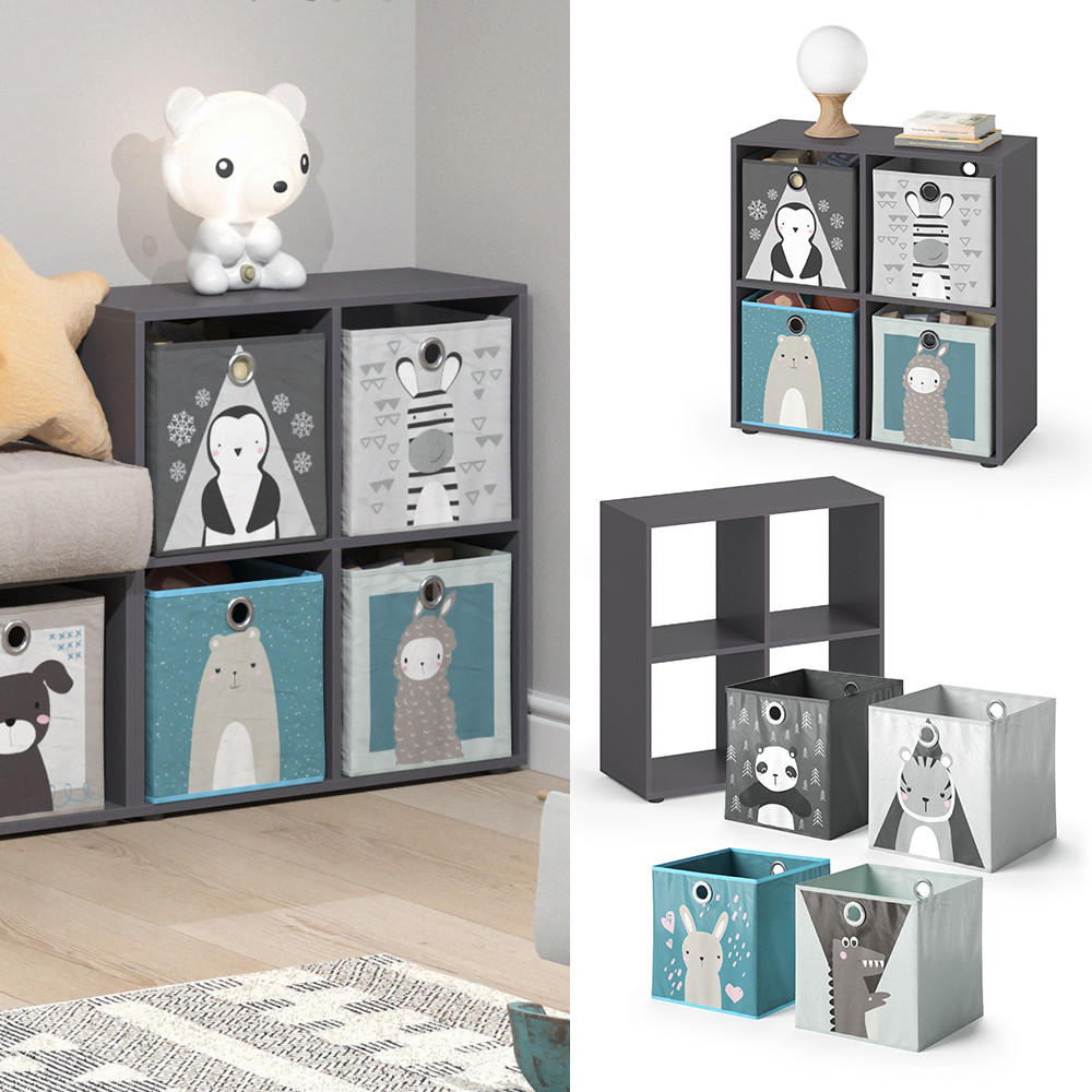 KINDERREGAL Tetra Grau 72.6 x 72 cm mit 4 Faltboxen - Grau, Holzwerkstoff (72.6/72/29cm) - Vicco
